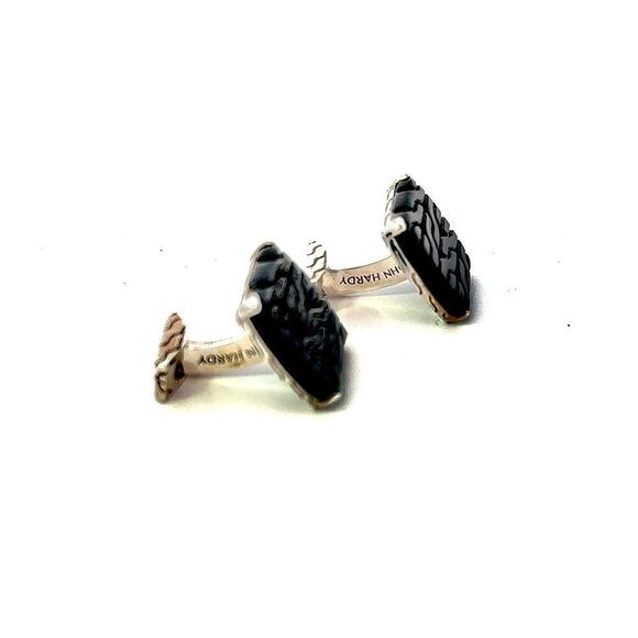 John Hardy Carved Onyx Cufflinks Sterling Silver Estate JH110 - Picture 7 of 13
